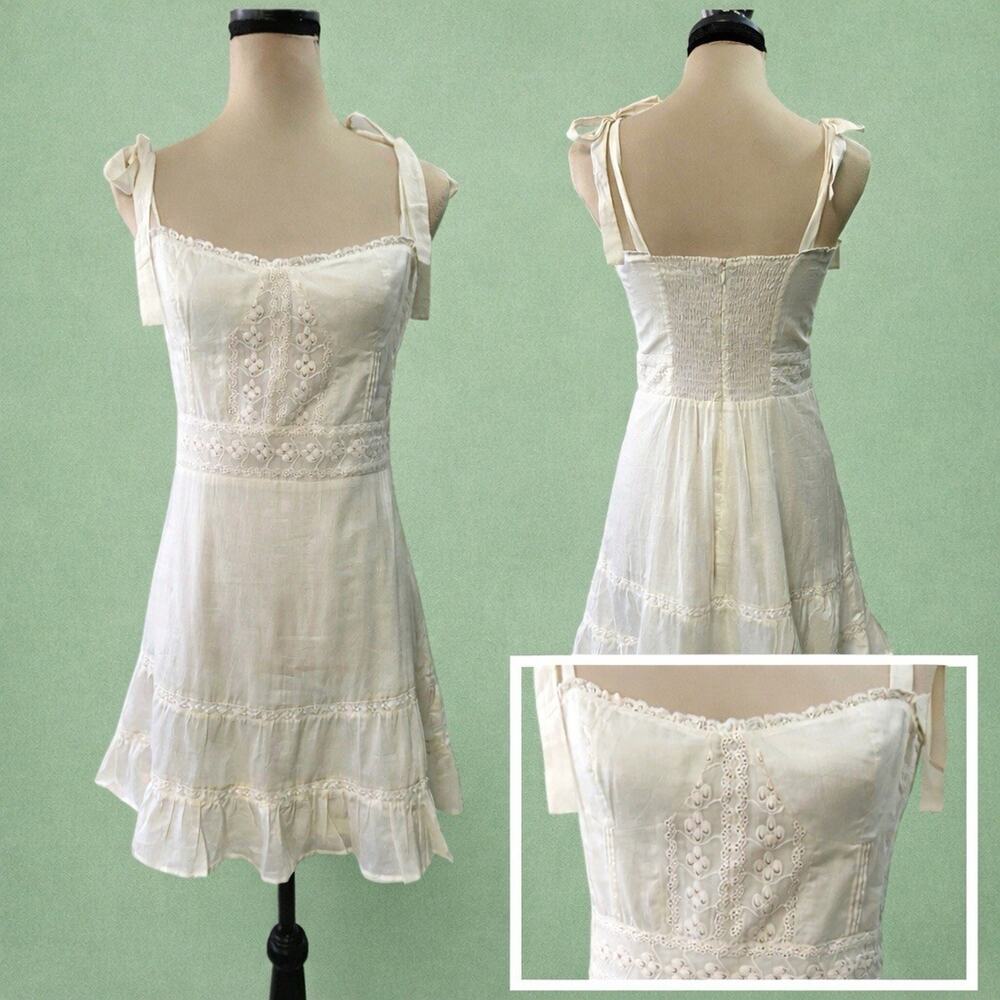 Reformation Womens Corset Mini Dress Ivory Sz 8 Cottage Milkmaid Smocked Boho